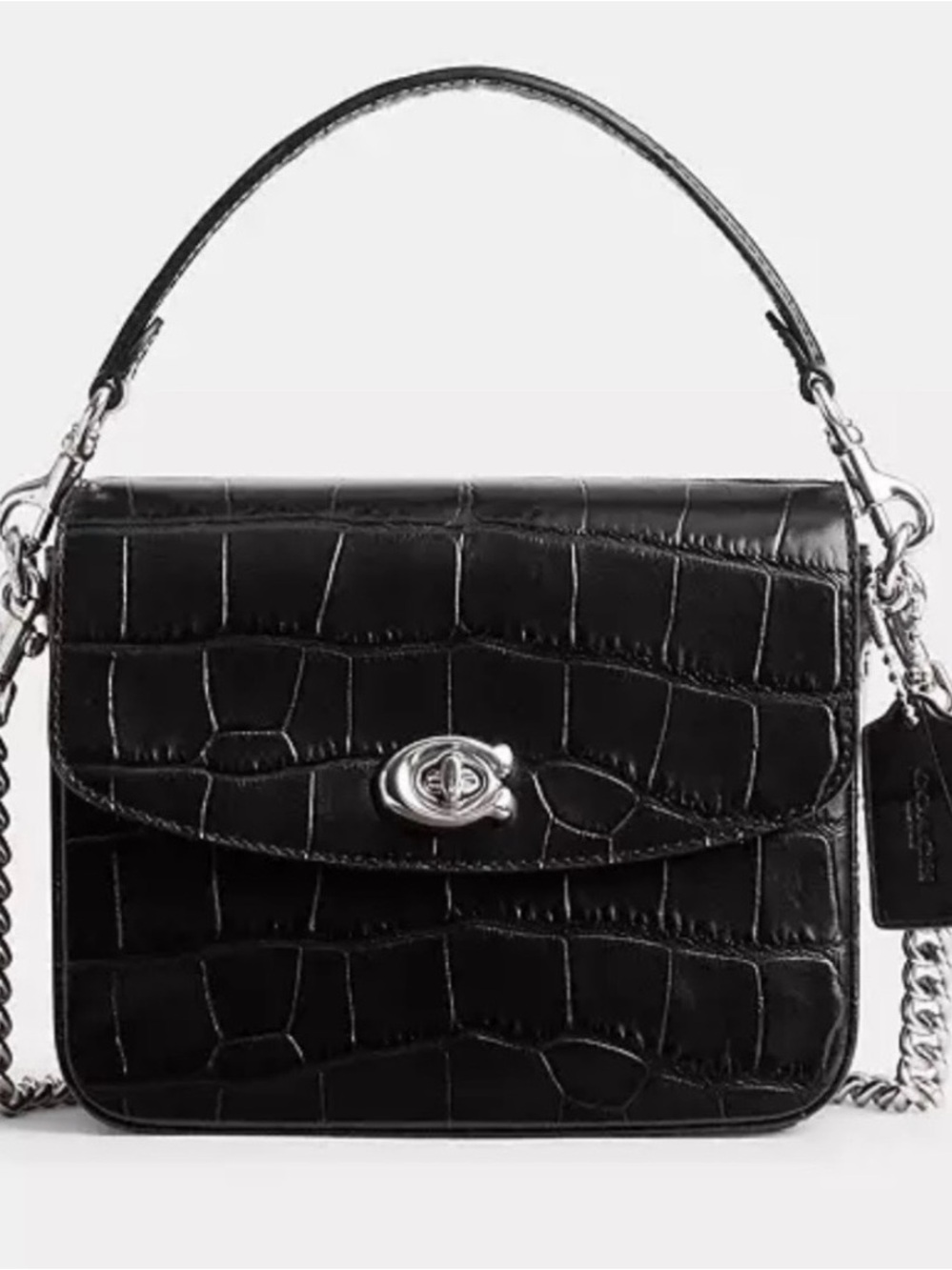 Coach Cassie 19 Black Croc-Embossed Leather  Bag